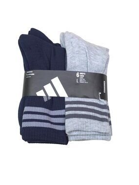 Adidas Mens Cushioned ClimaCool Crew Socks 6-Pack Large Legend Ink Blue & Gray